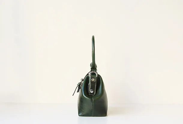 Handmade leather handbag Green doctor bag shoulder bag cossbody bag purse women