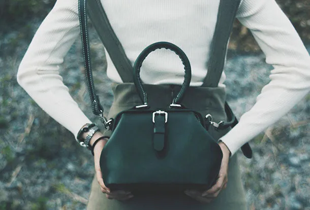 Handmade leather handbag Green doctor bag shoulder bag cossbody bag purse women