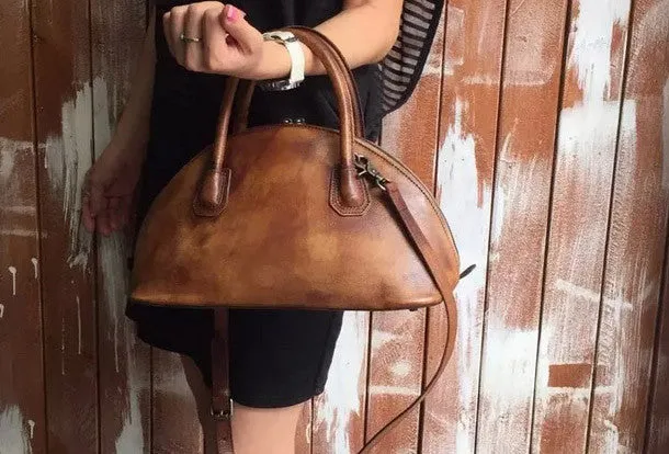 Handmade Leather handbag shoulder bag brown purple for women leather crossbody bag