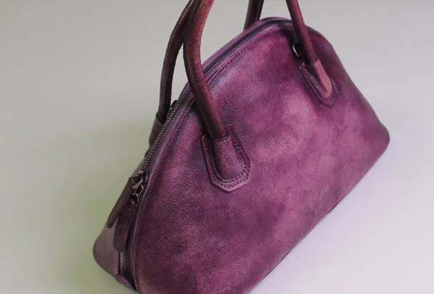 Handmade Leather handbag shoulder bag brown purple for women leather crossbody bag