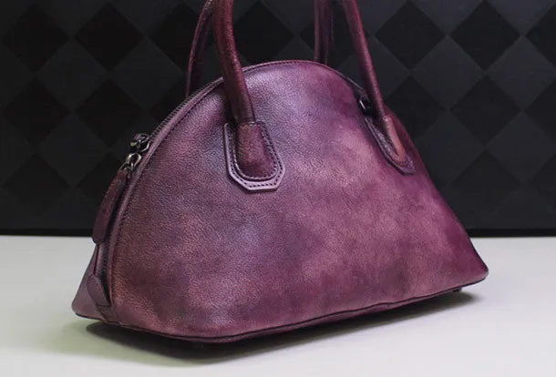 Handmade Leather handbag shoulder bag brown purple for women leather crossbody bag