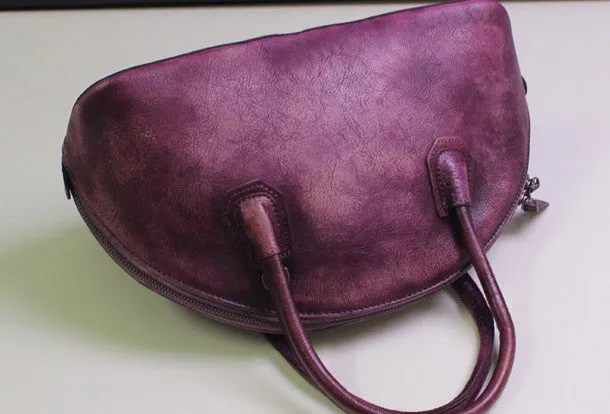 Handmade Leather handbag shoulder bag brown purple for women leather crossbody bag