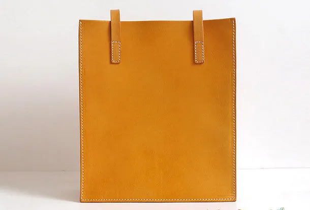 Handmade Leather handbag shoulder tote bag yellow red brown for women leather shopper bag