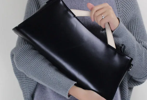 Handmade Leather Long handbag shoulder bag black for women leather crossbody bag