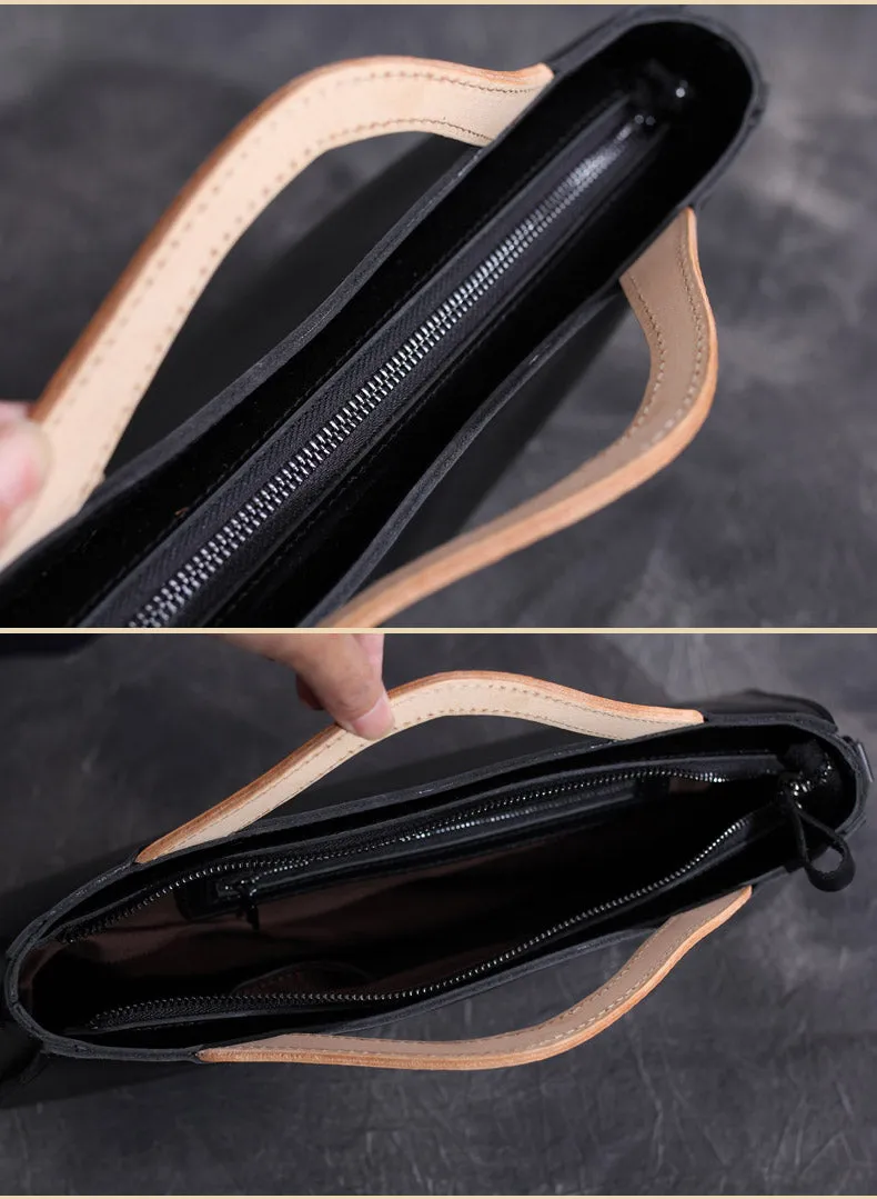 Handmade Leather Long handbag shoulder bag black for women leather crossbody bag