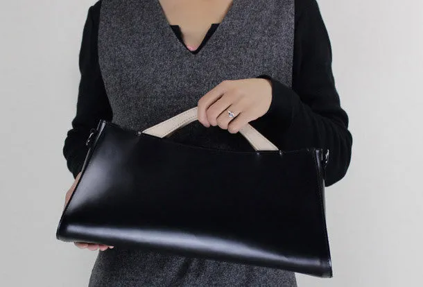 Handmade Leather Long handbag shoulder bag black for women leather crossbody bag