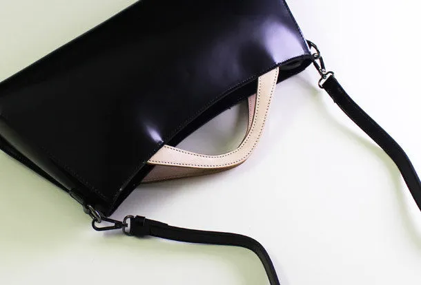 Handmade Leather Long handbag shoulder bag black for women leather crossbody bag