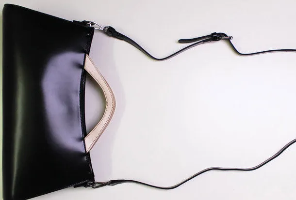 Handmade Leather Long handbag shoulder bag black for women leather crossbody bag