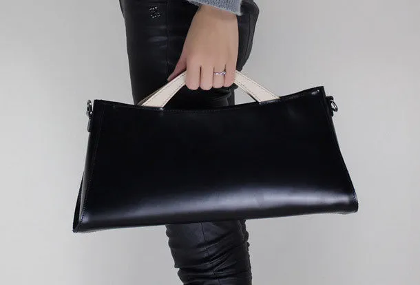 Handmade Leather Long handbag shoulder bag black for women leather crossbody bag