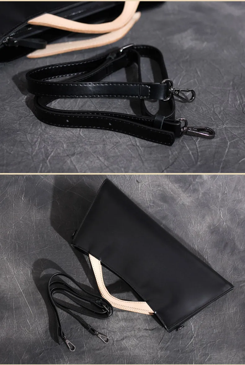 Handmade Leather Long handbag shoulder bag black for women leather crossbody bag