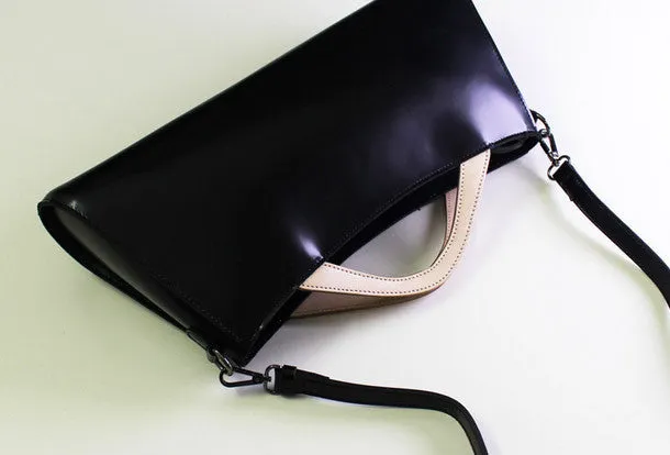 Handmade Leather Long handbag shoulder bag black for women leather crossbody bag