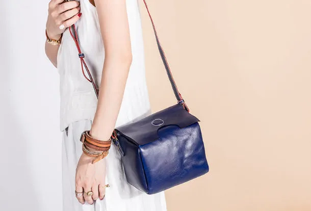 Handmade Leather Purse Cute Cube Bag Crossbody Bag Shoulder Bag Purse For Women