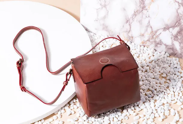 Handmade Leather Purse Cute Cube Bag Crossbody Bag Shoulder Bag Purse For Women