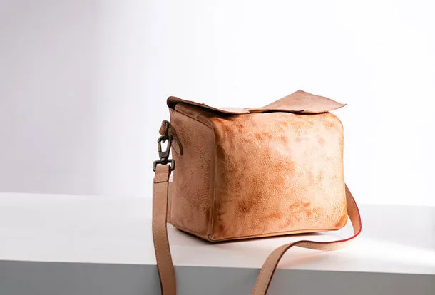 Handmade Leather Purse Cute Cube Bag Crossbody Bag Shoulder Bag Purse For Women