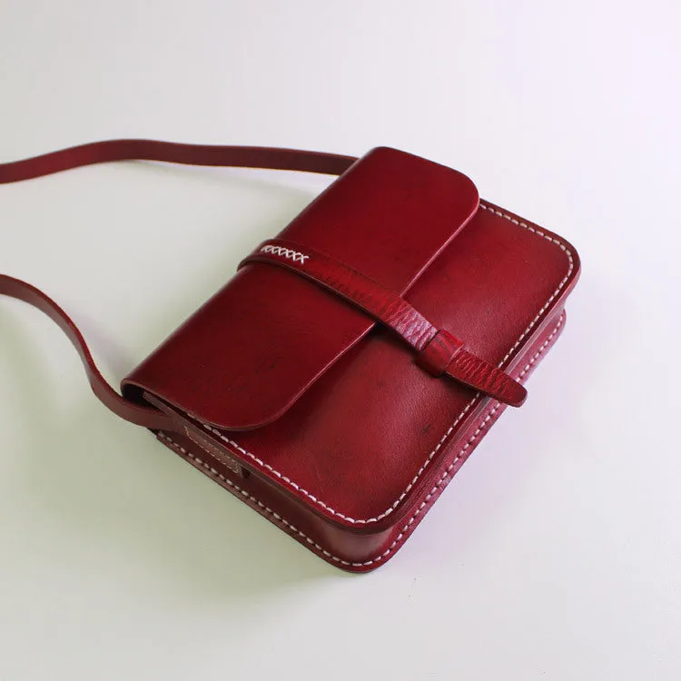 Handmade Leather satchel bag shoulder bag black red for women leather crossbody bag