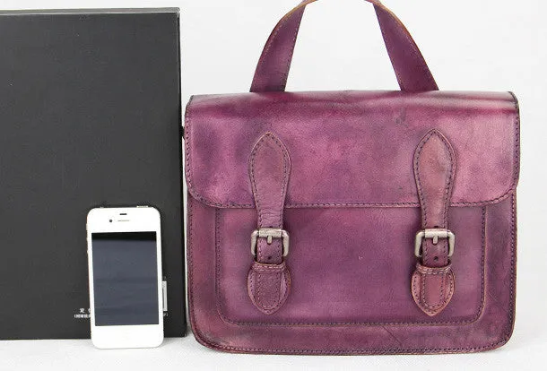 Handmade purple vintage leather Satchel Bag crossbody Shoulder Bag for girl women