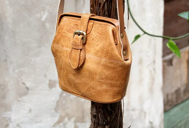 Handmade vintage small purse leather black bag brown shoulder bag crossbody for women