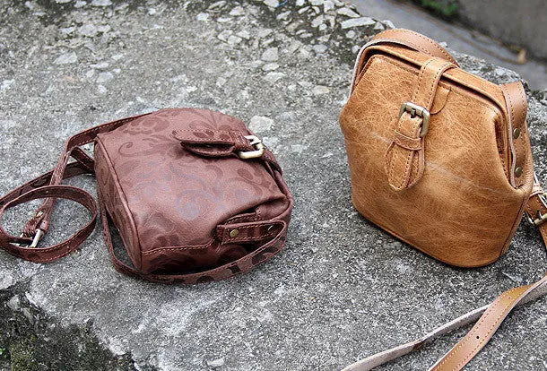 Handmade vintage small purse leather black bag brown shoulder bag crossbody for women