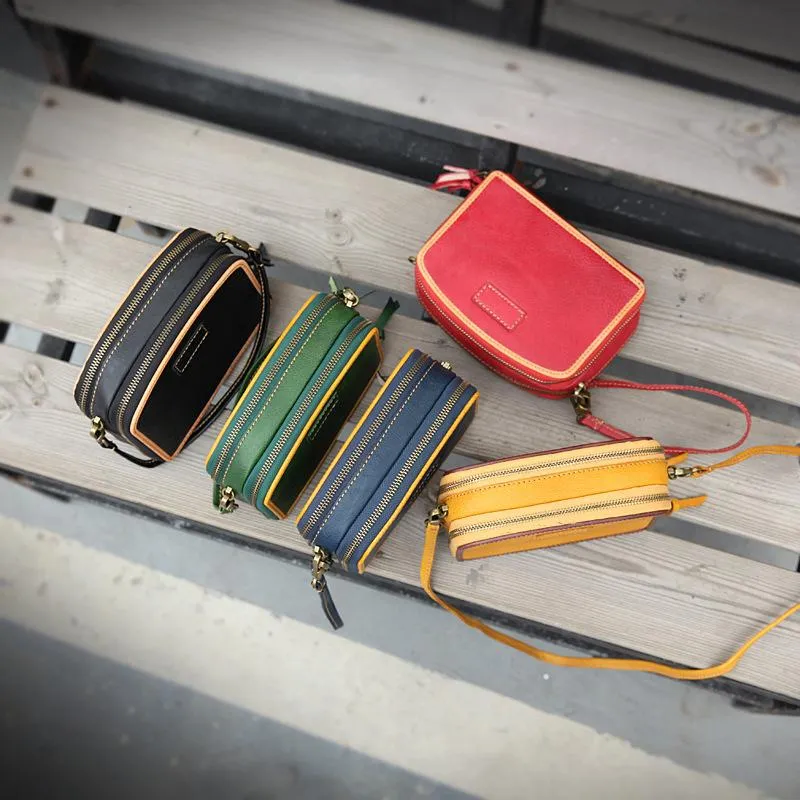 Handmade Women's Blue Leather Shoulder Clutch Purse Handbag Crossbody Bag Clutch Purse