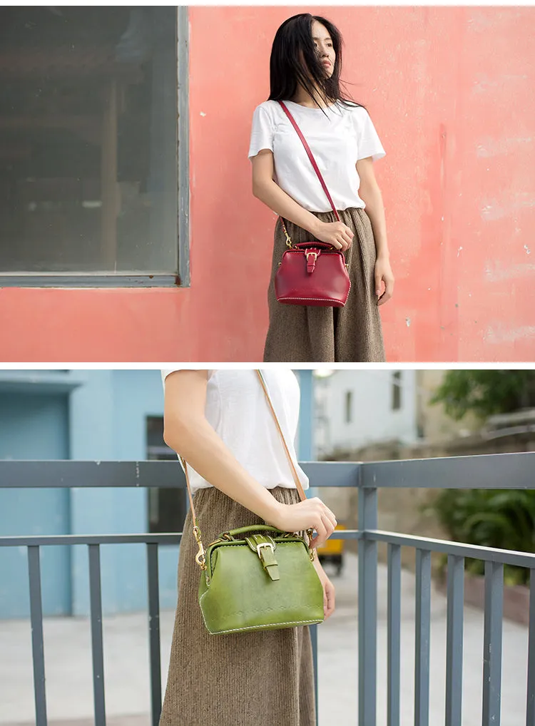 Handmade Womens Green Leather Small doctor Purse Green shoulder doctor bags for women