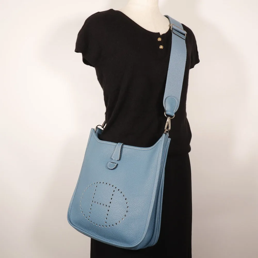 HERMES Shoulder Bag Taurillon Clemence light blue Evelyn 3PM Women Used