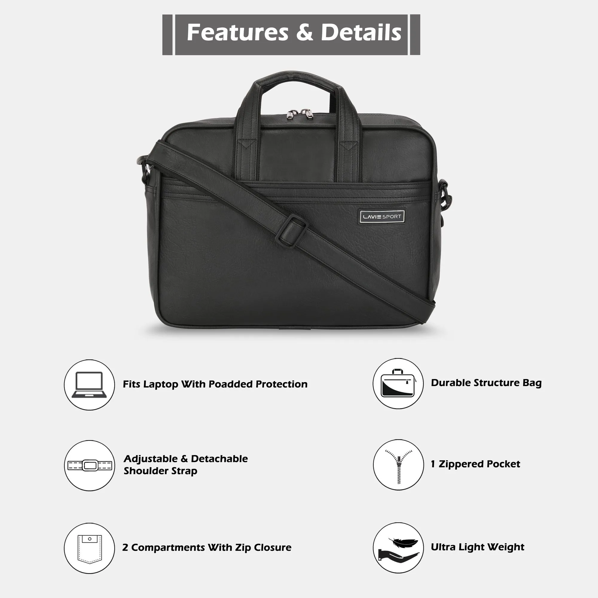Lavie Sport 1 Compartment Director Unisex Laptop briefcase Bag Tan