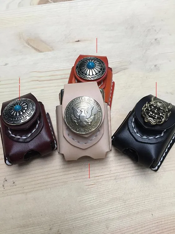 Leather Biker Zippo Lighter Pouches with Loop Biker Leather Zippo lighter cases with clip