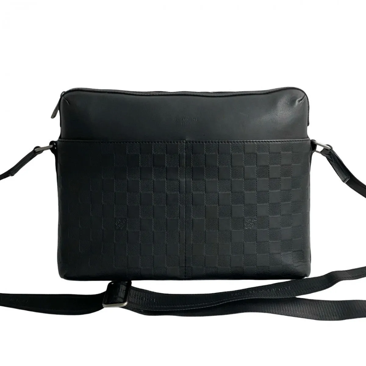 LOUIS VUITTON Shoulder Bag leather black Damier Anfini Calypso MM