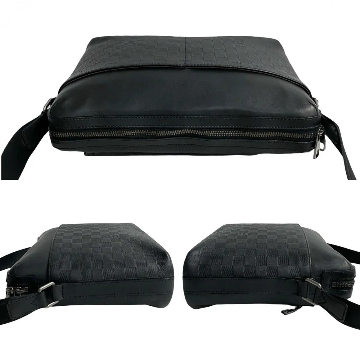LOUIS VUITTON Shoulder Bag leather black Damier Anfini Calypso MM