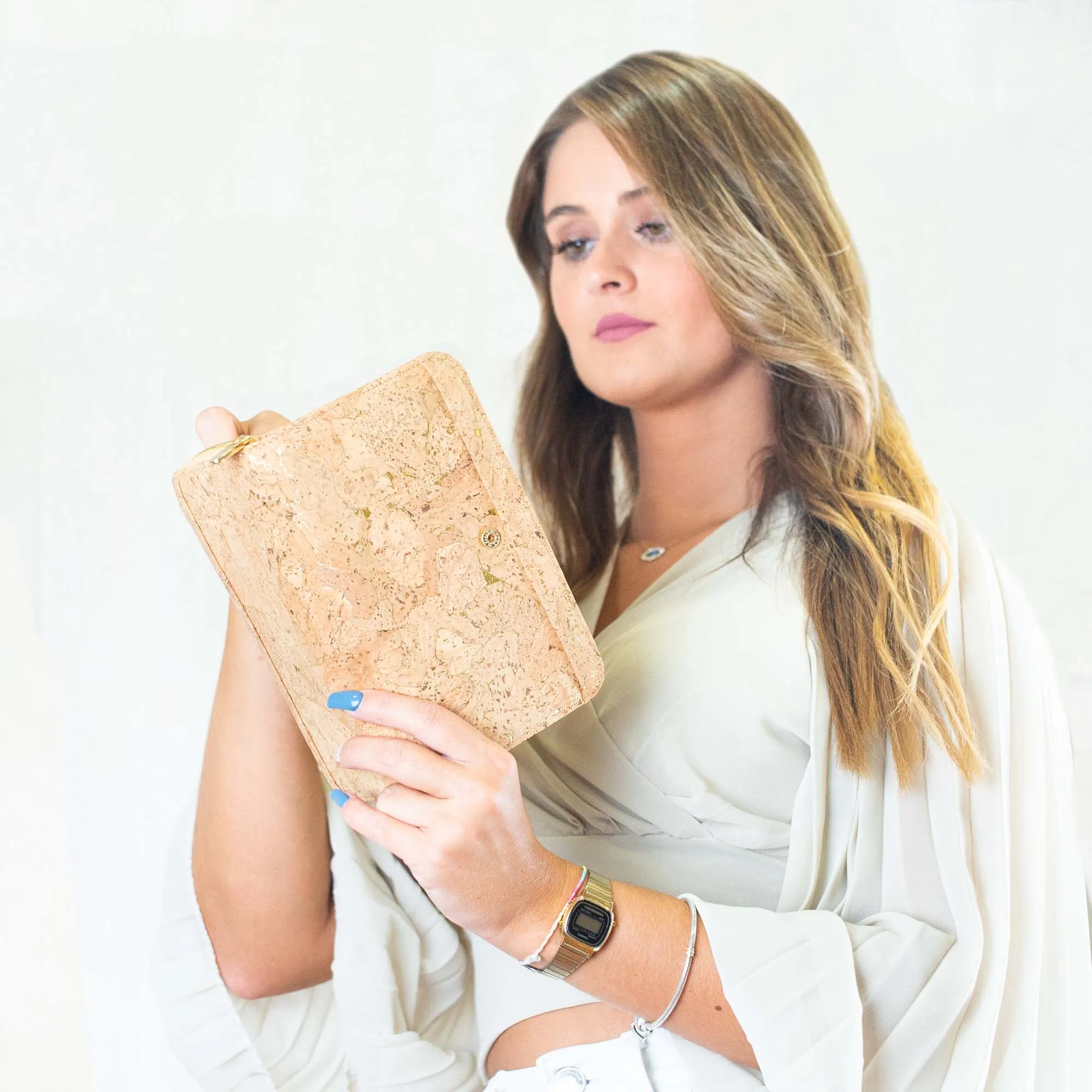 Lux Golden cork bifold natural vegan women's wallet BAG-2201