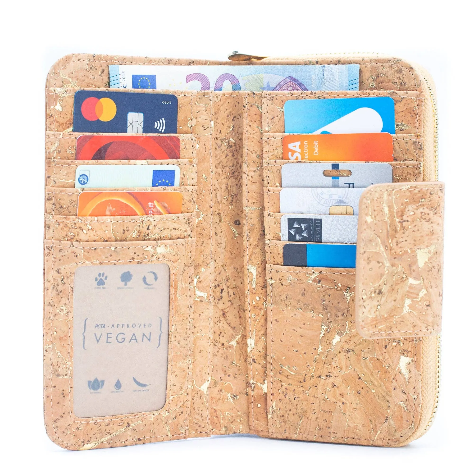 Lux Golden cork bifold natural vegan women's wallet BAG-2201