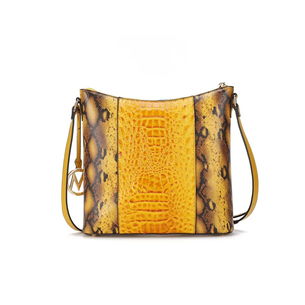 Meline Faux Crocodile and Snake Embossed Vegan Leather Womens Shoulder Handbag