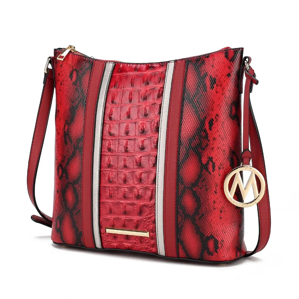 Meline Faux Crocodile and Snake Embossed Vegan Leather Womens Shoulder Handbag
