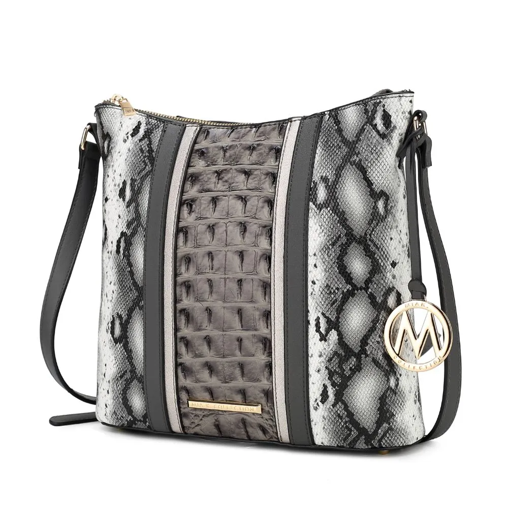 Meline Faux Crocodile and Snake Embossed Vegan Leather Womens Shoulder Handbag