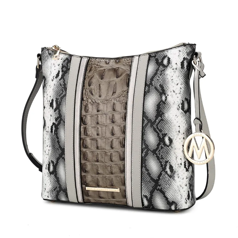 Meline Faux Crocodile and Snake Embossed Vegan Leather Womens Shoulder Handbag