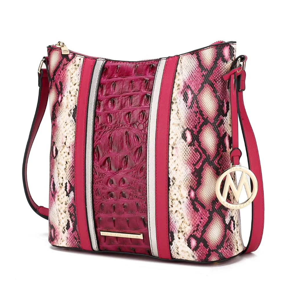 Meline Faux Crocodile and Snake Embossed Vegan Leather Womens Shoulder Handbag