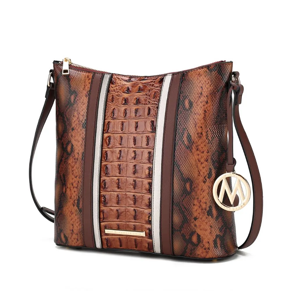 Meline Faux Crocodile and Snake Embossed Vegan Leather Womens Shoulder Handbag