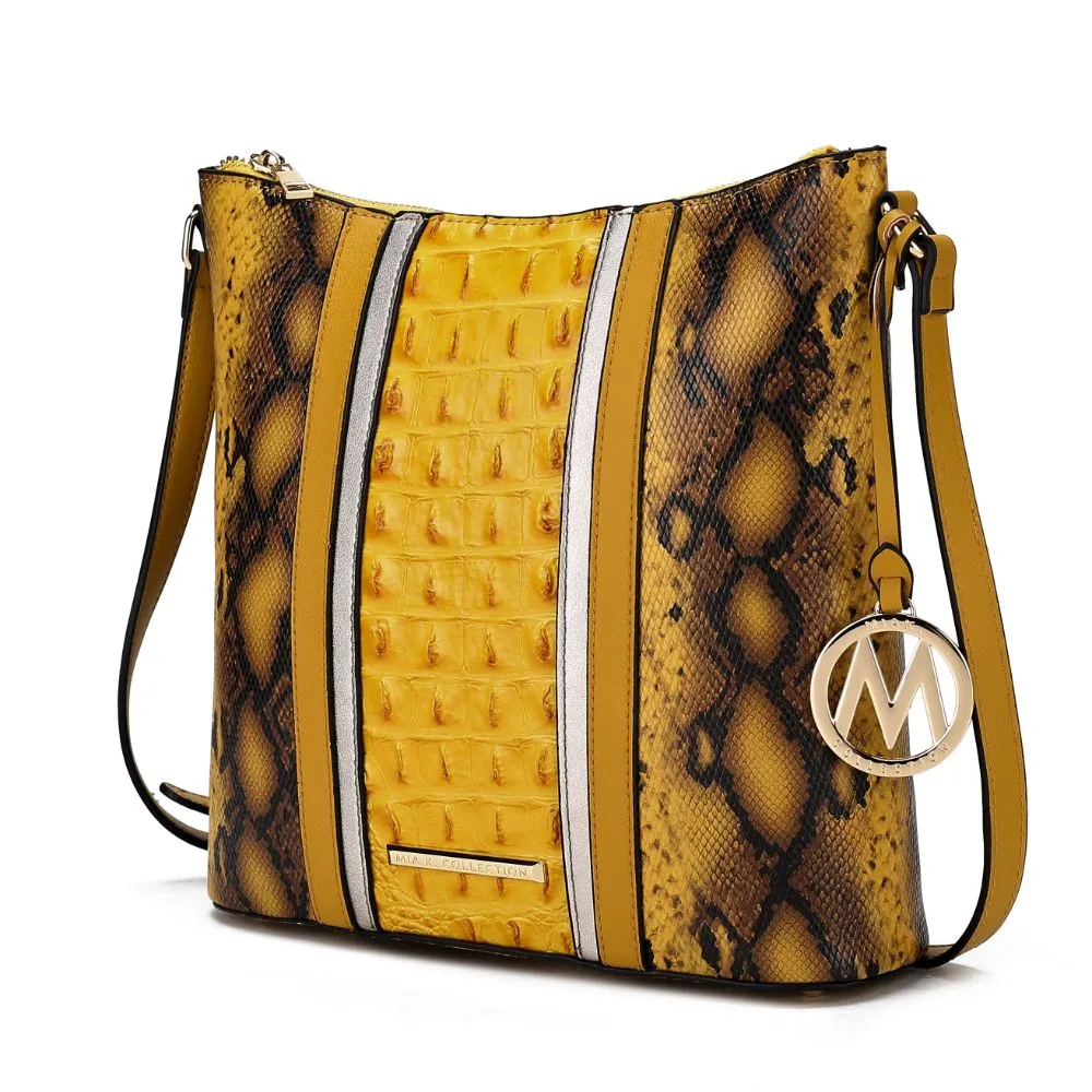 Meline Faux Crocodile and Snake Embossed Vegan Leather Womens Shoulder Handbag