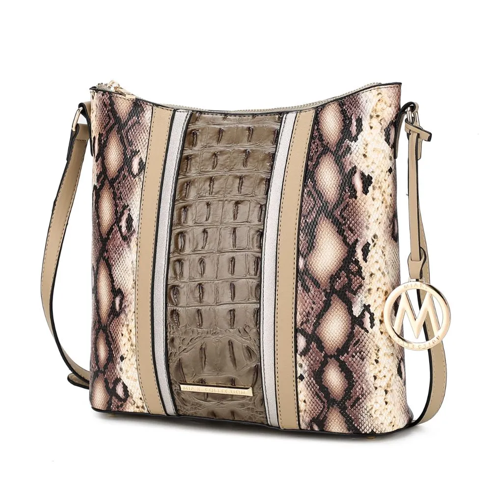 Meline Faux Crocodile and Snake Embossed Vegan Leather Womens Shoulder Handbag