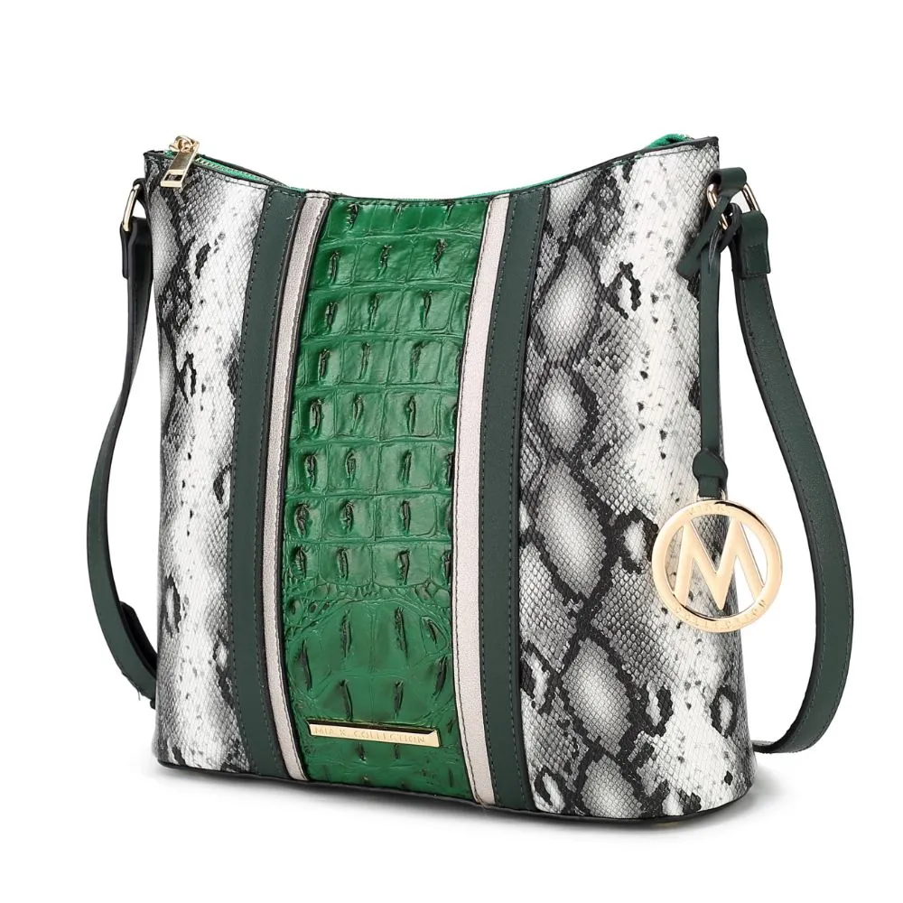 Meline Faux Crocodile and Snake Embossed Vegan Leather Womens Shoulder Handbag