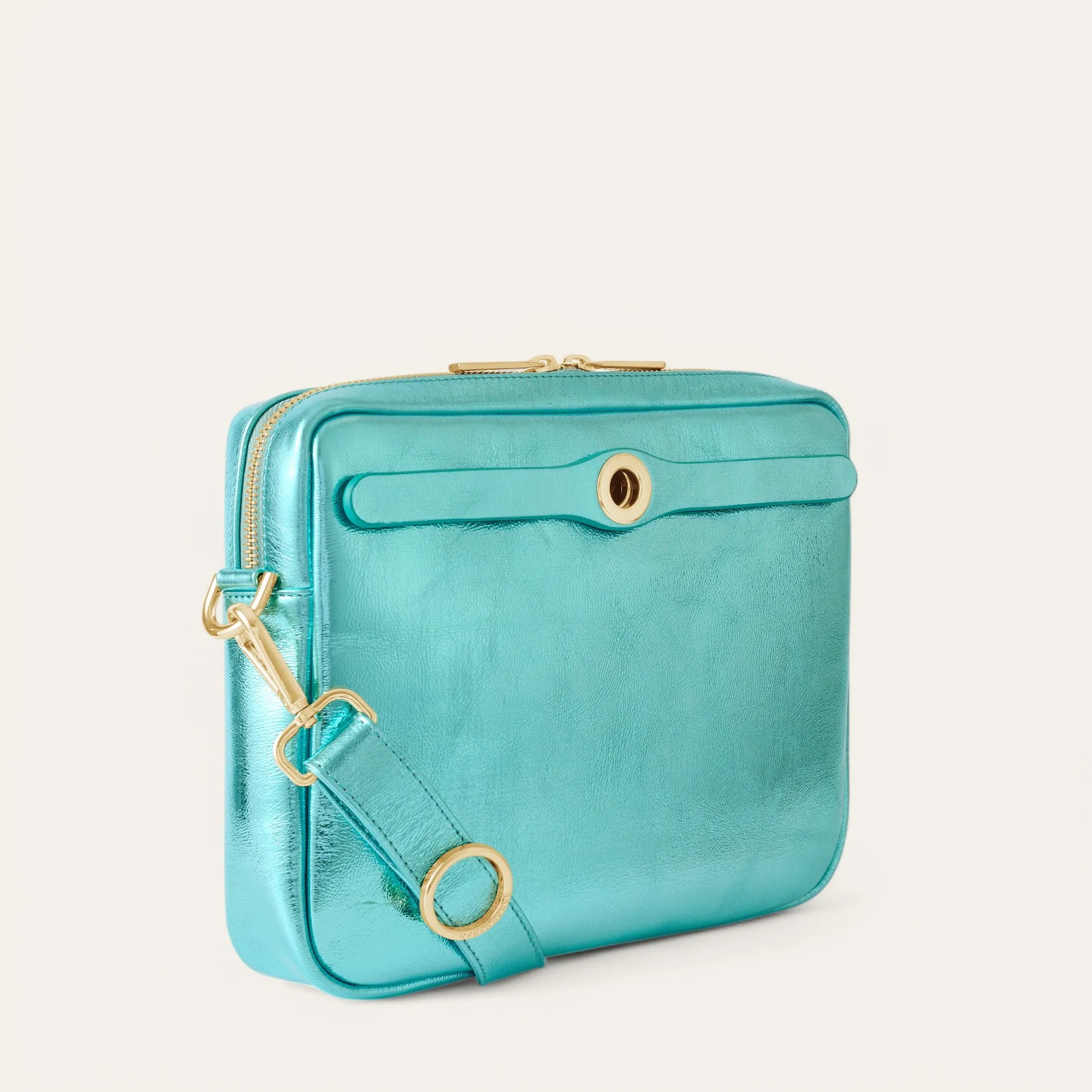 Mia Crossbody | Metallic Turquoise with Gold hardware