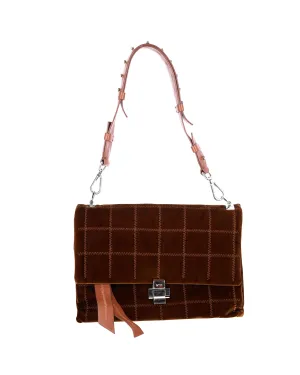 N21 Front Flap Shoulder Bag in Brown Velvet