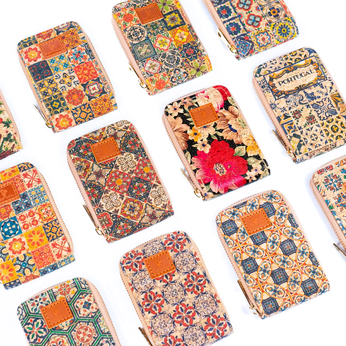 Natural Cork Floral Print Women's Credit card purse (12units) BAGD-185-MIX-12