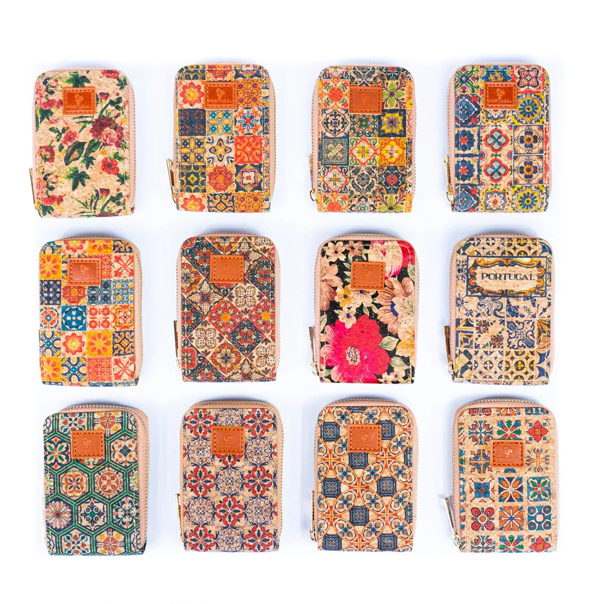 Natural Cork Floral Print Women's Credit card purse (12units) BAGD-185-MIX-12