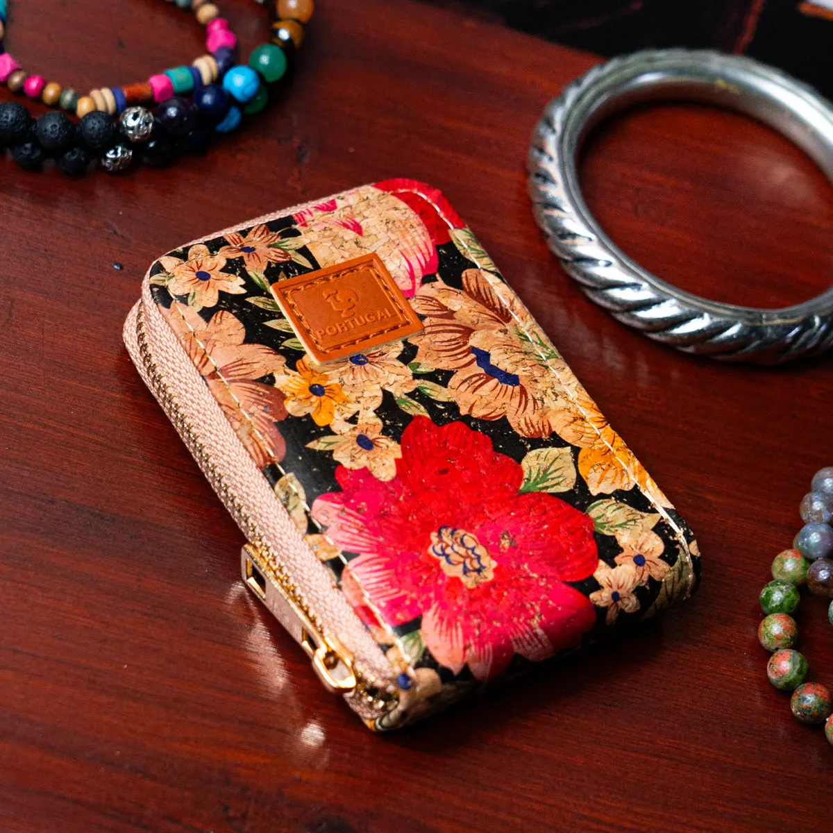 Natural Cork Floral Print Women's Credit card purse (12units) BAGD-185-MIX-12