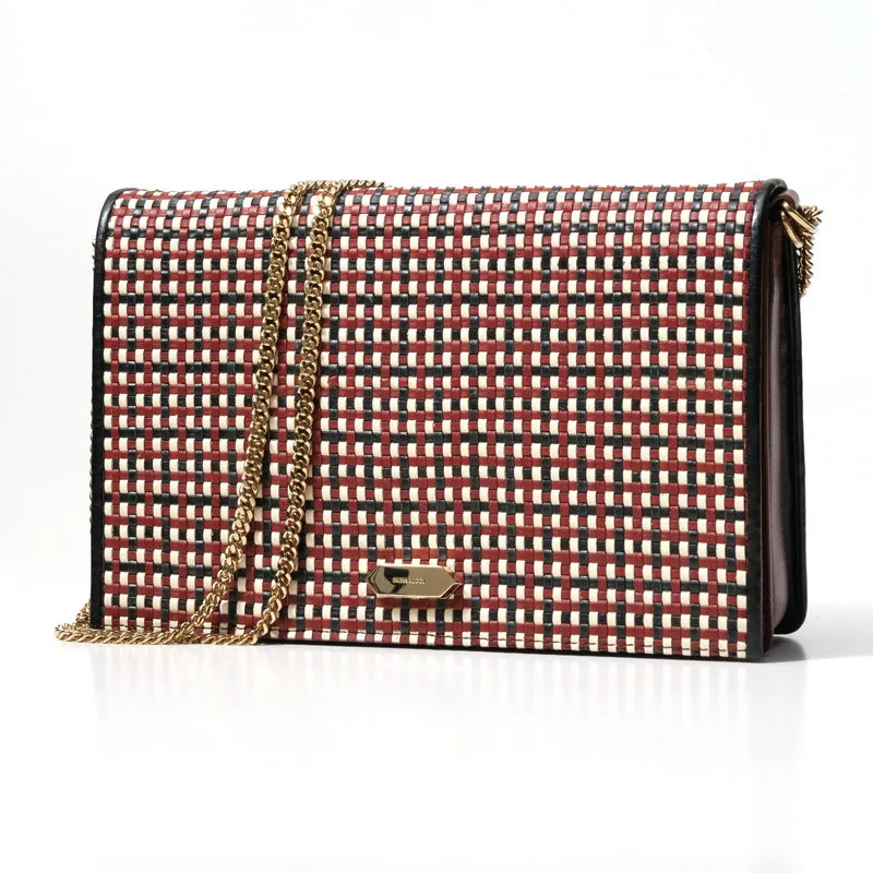 NINA RICCI Shoulder Bag Knitted leather Brown black white