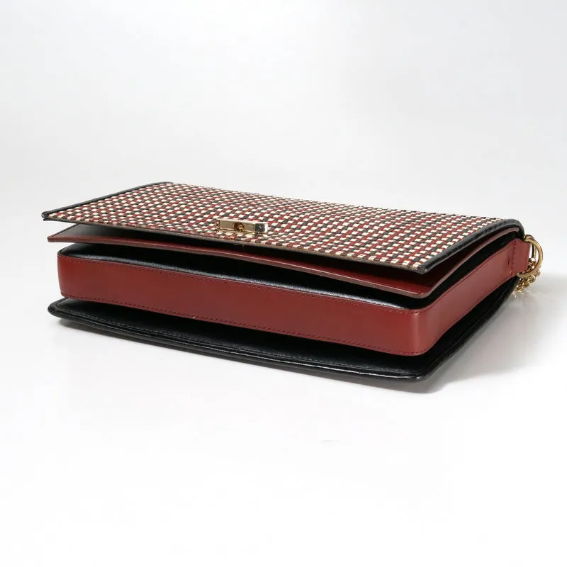 NINA RICCI Shoulder Bag Knitted leather Brown black white