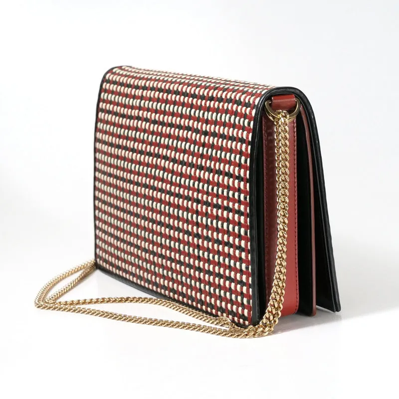 NINA RICCI Shoulder Bag Knitted leather Brown black white
