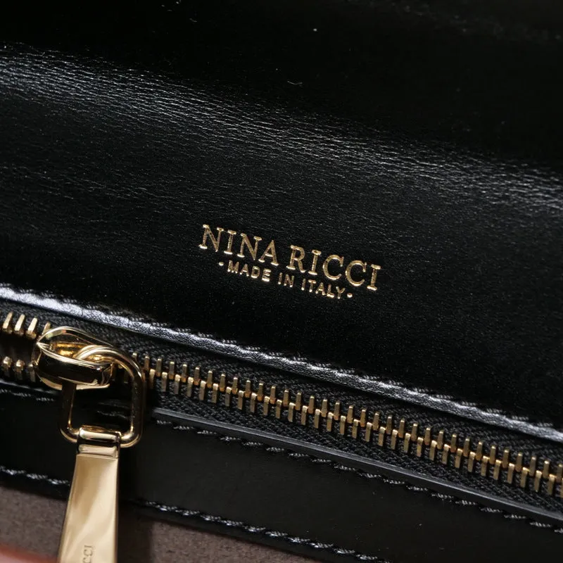 NINA RICCI Shoulder Bag Knitted leather Brown black white