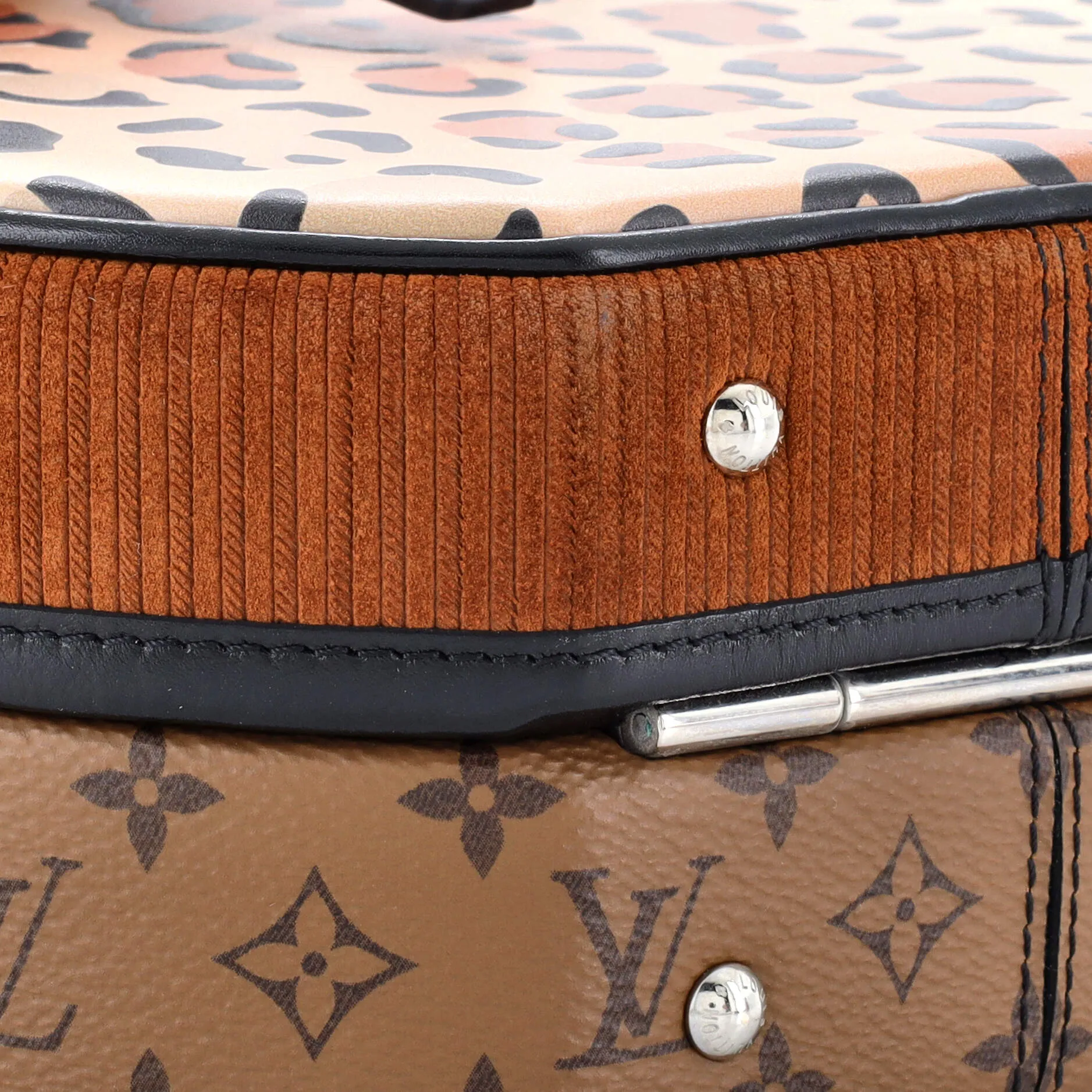 Petite Boite Chapeau Bag Reverse Monogram Canvas and Leopard Printed Leather